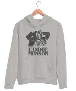 Eddie Munson Stranger Things Hellfire Club Gri Unisex Kapşonlu Sweatshirt