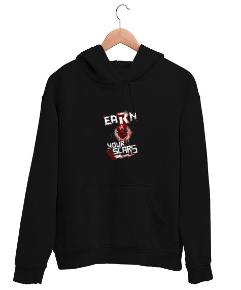 Tisho - Edge Earn Your Scars Siyah Unisex Kapşonlu Sweatshirt