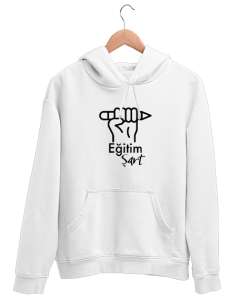 Eğitim Şart Beyaz Unisex Kapşonlu Sweatshirt