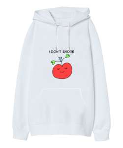 Eğlenceli Animasyon Karakteri - Ben Horlamam Yazılı Beyaz Oversize Unisex Kapüşonlu Sweatshirt