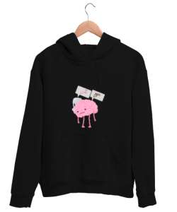  Eğlenceli Beyin Karakteri Siyah Unisex Kapşonlu Sweatshirt