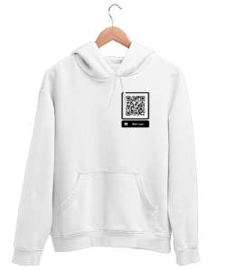 eğlenceli qr kod Beyaz Unisex Kapşonlu Sweatshirt