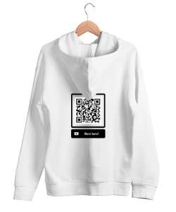 eğlenceli qr kod Beyaz Unisex Kapşonlu Sweatshirt