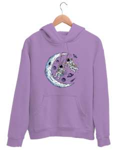 Eğlenen Astronotlar Lila Unisex Kapşonlu Sweatshirt