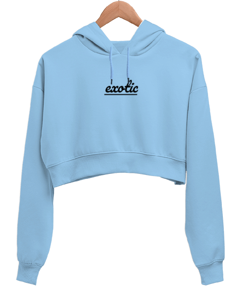 Tisho - Egzotik Buz Mavisi Kadın Crop Hoodie Kapüşonlu Sweatshirt