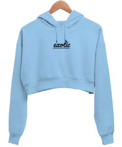 Egzotik Buz Mavisi Kadın Crop Hoodie Kapüşonlu Sweatshirt