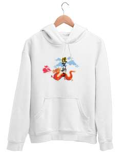 ejder Beyaz Unisex Kapşonlu Sweatshirt