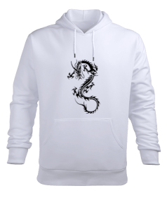 Ejderha Baskılı Erkek Kapüşonlu Hoodie Sweatshirt