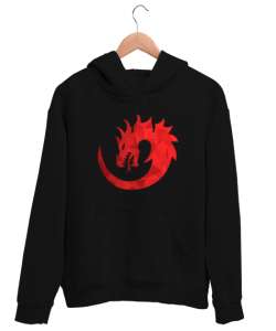 Ejderha baskılı Siyah Unisex Kapşonlu Sweatshirt