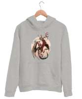 Ejderha Geyik ve Noel Baba - Dragon Deer Gri Unisex Kapşonlu Sweatshirt - Thumbnail