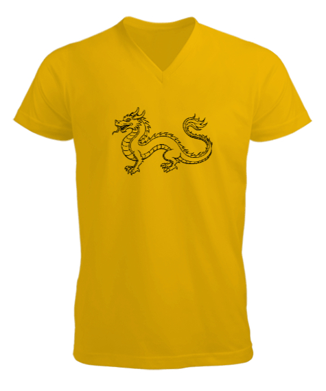 Tisho - Ejderha Sarı Erkek Kısa Kol V Yaka Tişört