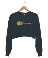 Elektro Gitar Equalizer - Guitar - Rock Müzik Füme Kadın Crop Sweatshirt - Thumbnail