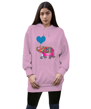 Elephantpink Kadın Uzun Hoodie Kapüşonlu Sweatshirt