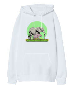 Elephants Oversize Unisex Kapüşonlu Sweatshirt