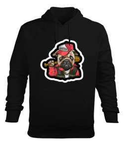 Eli sopalı köpek Siyah Erkek Kapüşonlu Hoodie Sweatshirt