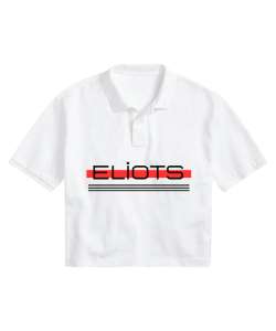 Eliots Baskılı94 Beyaz Kadın Crop Polo Yaka Tişört