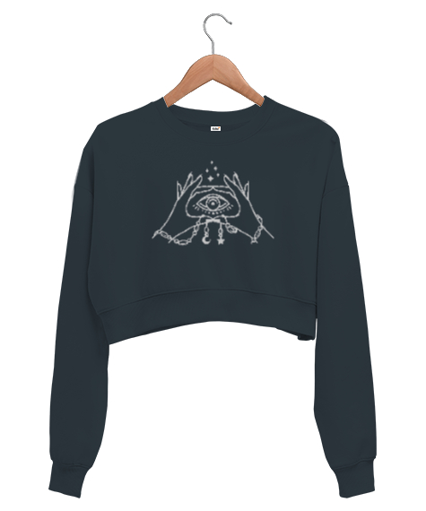 Tisho - Eller ve Göz - Mistik Füme Kadın Crop Sweatshirt