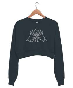 Eller ve Göz - Mistik Füme Kadın Crop Sweatshirt