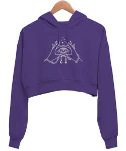 Eller ve Göz - Mistik Mor Kadın Crop Hoodie Kapüşonlu Sweatshirt