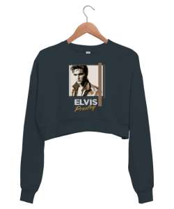 Elvis Presley Füme Kadın Crop Sweatshirt