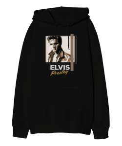 Elvis Presley Siyah Oversize Unisex Kapüşonlu Sweatshirt