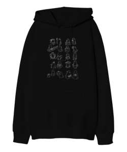 Emoji Hayalet Siyah Oversize Unisex Kapüşonlu Sweatshirt