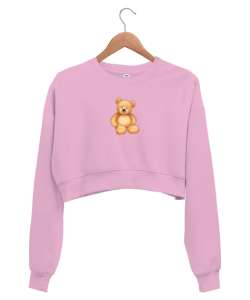 Emoji stil Pembe Kadın Crop Sweatshirt