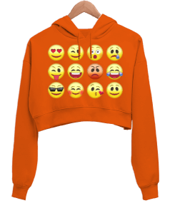 Emojiler i Kadın Crop Hoodie Kapüşonlu Sweatshirt