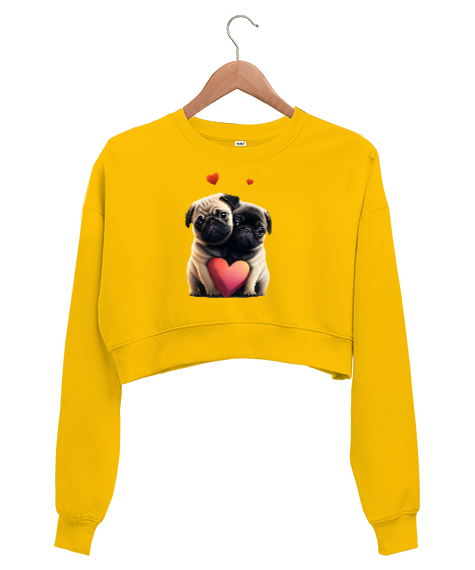 Tisho - EN GÜZEL DOST Sarı Kadın Crop Sweatshirt