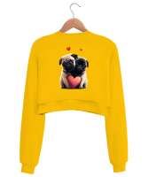 EN GÜZEL DOST Sarı Kadın Crop Sweatshirt - Thumbnail