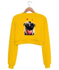 EN GÜZEL DOST Sarı Kadın Crop Sweatshirt