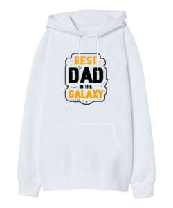 En iyi Baba - Best Dad In Galaxy Beyaz Oversize Unisex Kapüşonlu Sweatshirt