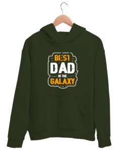 En iyi Baba - Best Dad In Galaxy Haki Yeşili Unisex Kapşonlu Sweatshirt