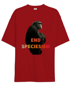 End Speciesism Red Oversize Unisex Tişört