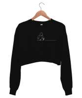 ENDLESS WORK Siyah Kadın Crop Sweatshirt - Thumbnail