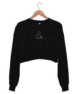 ENDLESS WORK Siyah Kadın Crop Sweatshirt