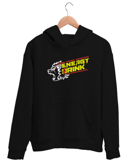 Tisho - Enerji İçecek - Energy - Aslan Kafası Siyah Unisex Kapşonlu Sweatshirt