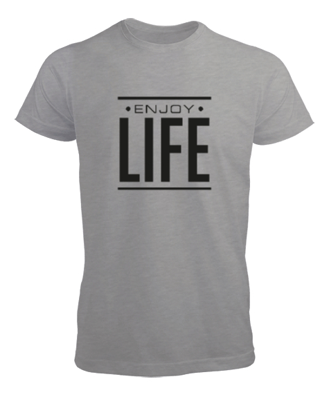 Tisho - Enjoy Life - Hayatın Tadını Çıkar - Slogan Gri Erkek Tişört