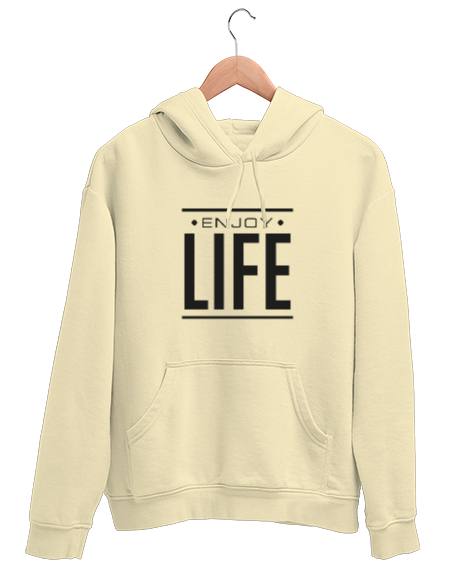 Tisho - Enjoy Life - Hayatın Tadını Çıkar - Slogan Krem Unisex Kapşonlu Sweatshirt