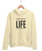 Enjoy Life - Hayatın Tadını Çıkar - Slogan Krem Unisex Kapşonlu Sweatshirt - Thumbnail