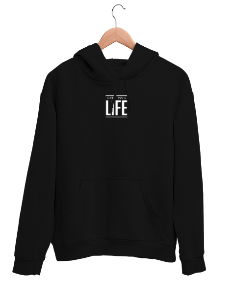 Tisho - Enjoy Life - Hayatın Tadını Çıkar - Slogan Siyah Unisex Kapşonlu Sweatshirt