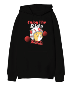 Enjoy Ride Cat Blauart Oversize Unisex Kapüşonlu Sweatshirt