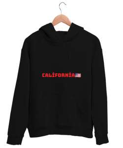 Erkek kışlık California yazılı kapüşon Siyah Unisex Kapşonlu Sweatshirt