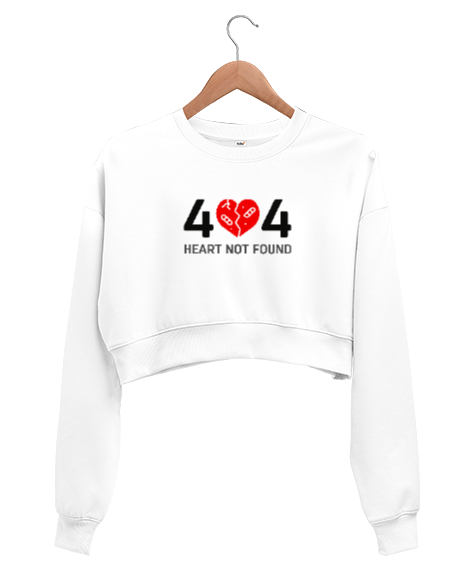 Tisho - Error Heart Not Found - Kalp Bulunamadı Beyaz Kadın Crop Sweatshirt