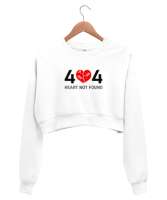 Error Heart Not Found - Kalp Bulunamadı Beyaz Kadın Crop Sweatshirt - Thumbnail