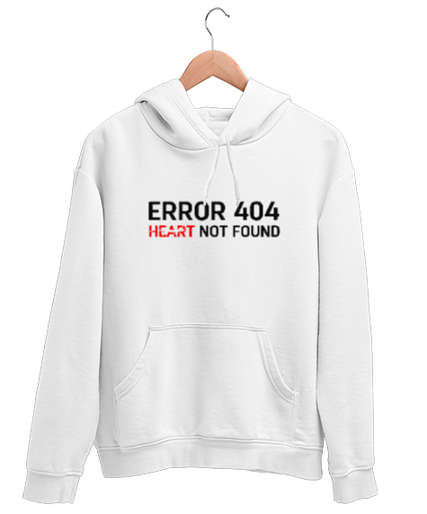 Tisho - Error Heart Not Found - Kalp Bulunamadı Beyaz Unisex Kapşonlu Sweatshirt