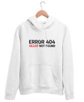 Error Heart Not Found - Kalp Bulunamadı Beyaz Unisex Kapşonlu Sweatshirt - Thumbnail