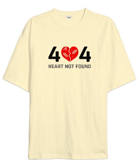 Tisho - Error Heart Not Found - Kalp Bulunamadı Krem Oversize Unisex Tişört