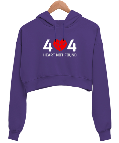 Tisho - Error Heart Not Found - Kalp Bulunamadı Mor Kadın Crop Hoodie Kapüşonlu Sweatshirt