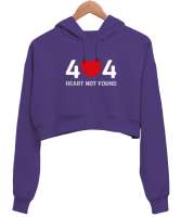 Error Heart Not Found - Kalp Bulunamadı Mor Kadın Crop Hoodie Kapüşonlu Sweatshirt - Thumbnail